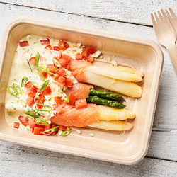 Asperges met gerookte zalm en Vinaigrette Maison