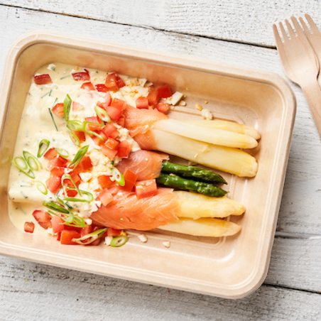 Asperges met gerookte zalm en Vinaigrette Maison